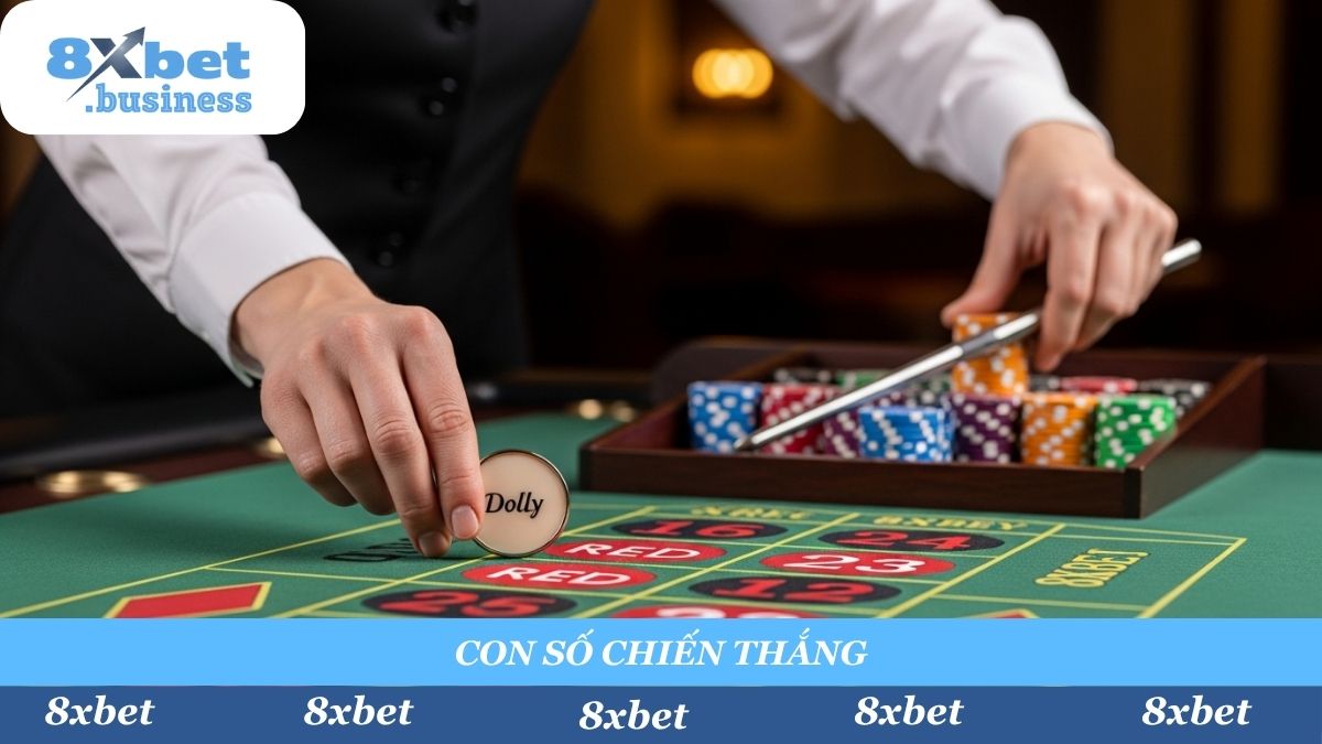 Croupier đặt "Dolly" lên con số chiến thắng – hệ thống 8xbet tự động trả thưởng cho các cược trúng với tỷ lệ lên đến 1 ăn 35.